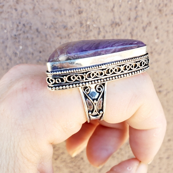 New Huge Charoite 925 Silver Statement Ring. - Picture 4 of 14